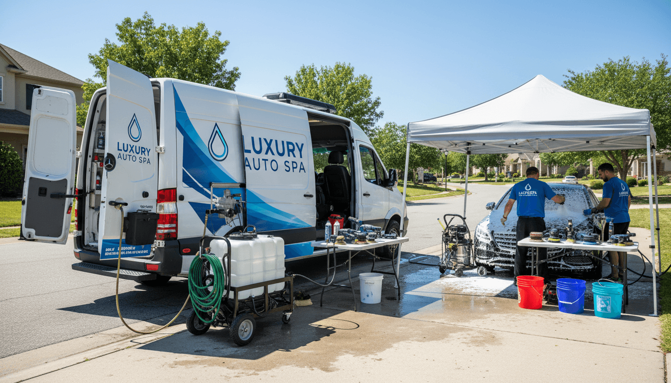 Mobile car detailing equipment and professional setup