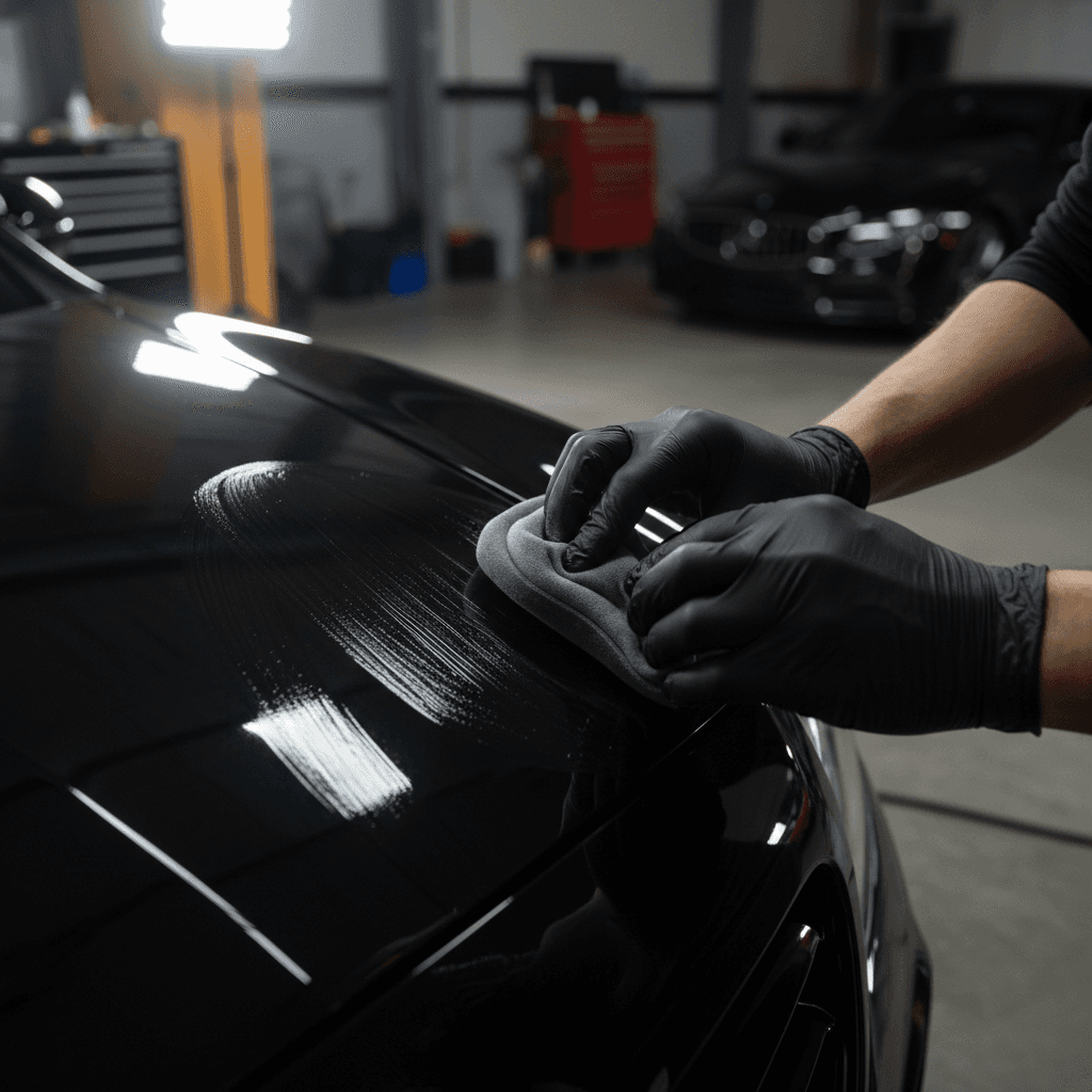 Clay bar treatment removing contaminants from car paint